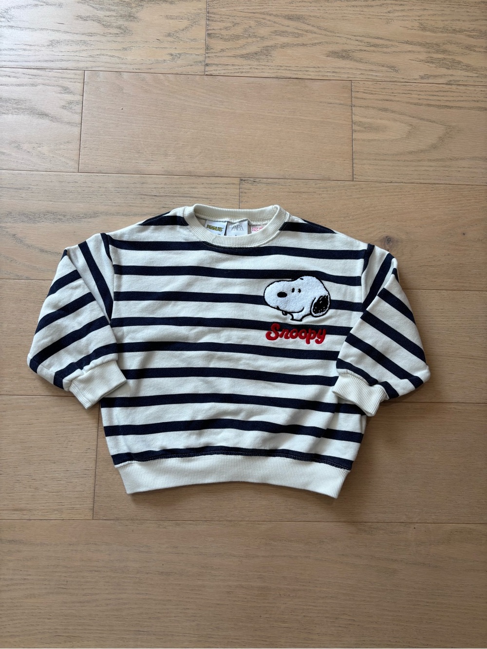 Zara toddler navy and white snoopy striped sweatshirt, size 3Y
